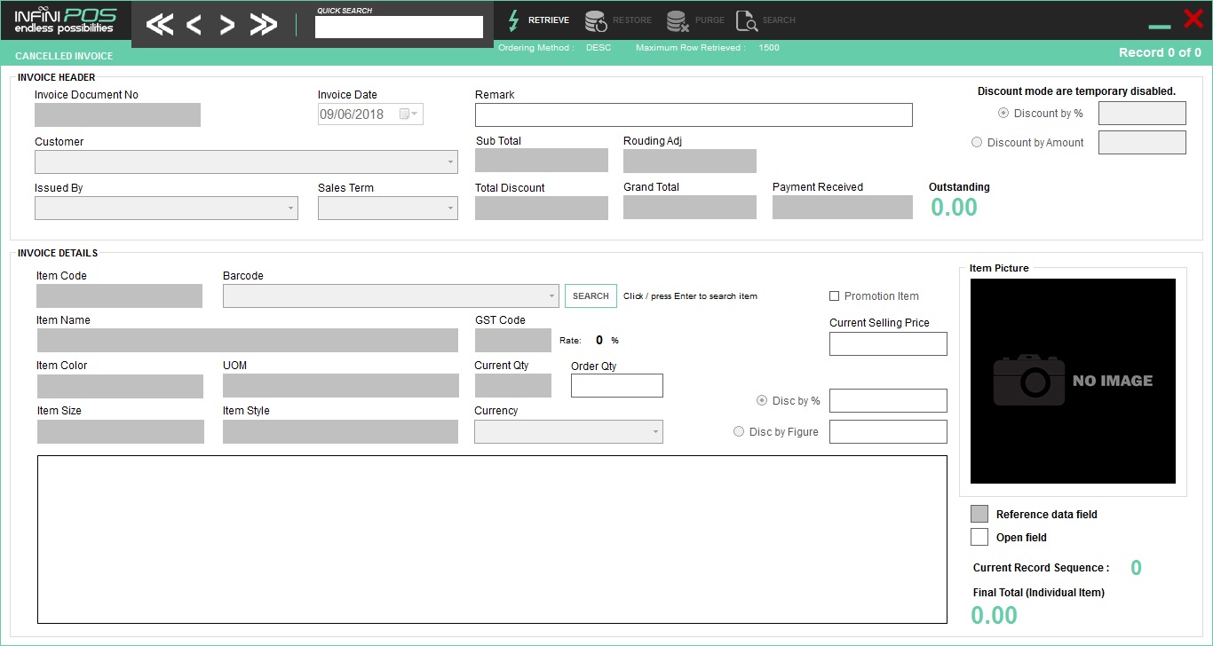 Cancelled Invoice Transaction